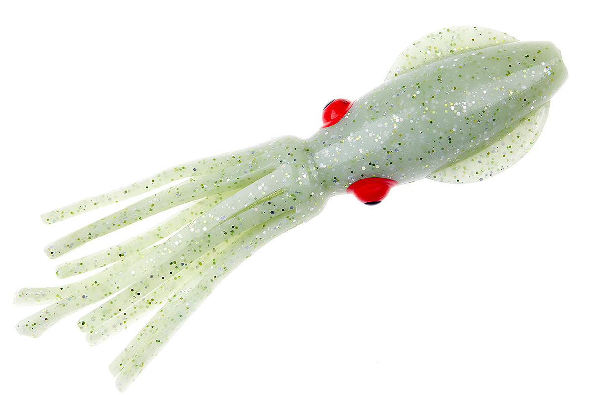 Приманки HIGASHI Squid 11 (set-10pcs),  10 (зеленый Glow - серебристый flakes) купить c доставкой