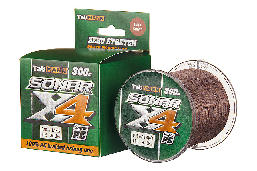 Леска плетёная TauMANN Sonar PE X4 300m  1.2 (0.18mm) Dark коричневый купить c доставкой