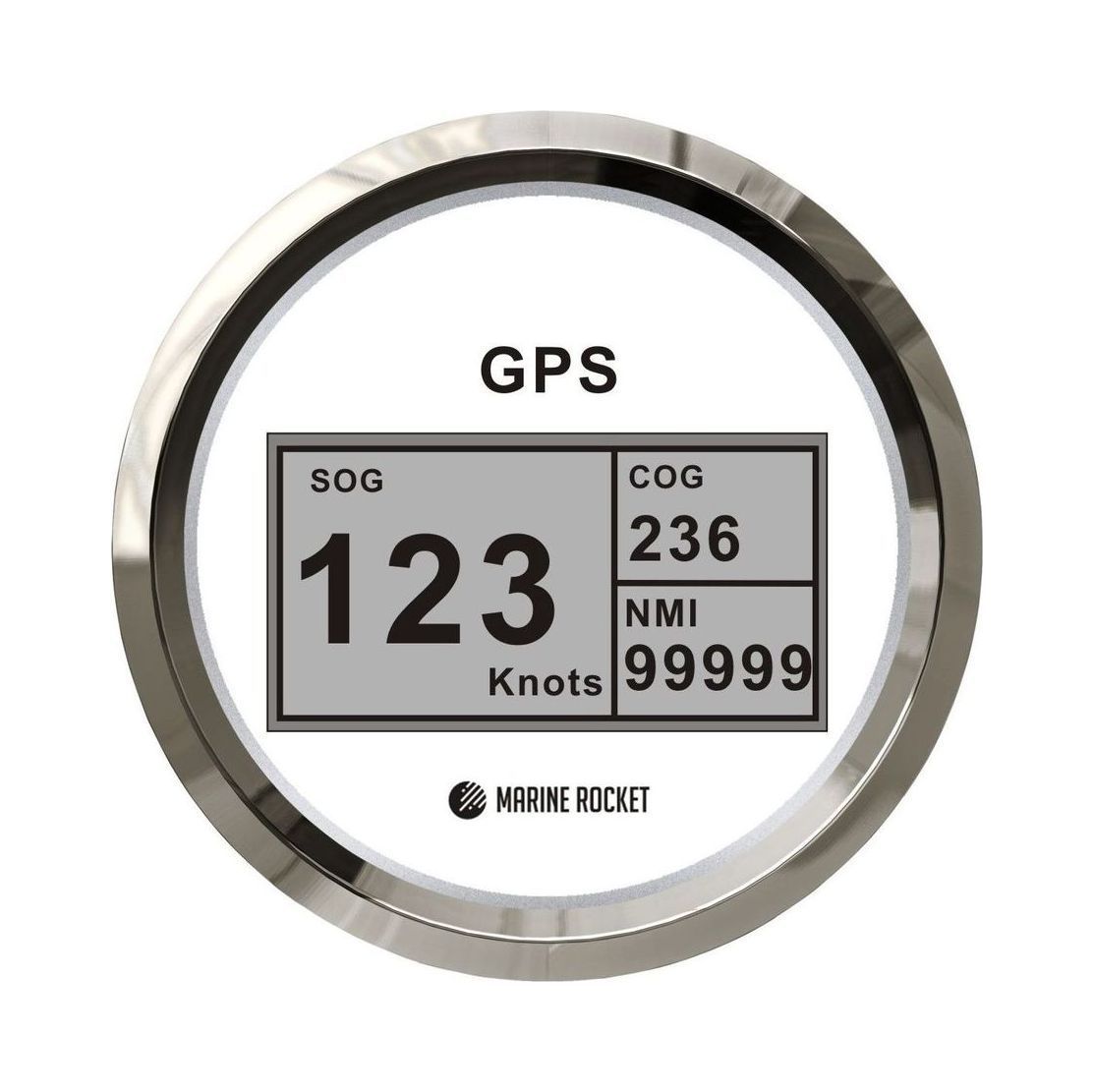 GPS-спидометр электронный, белый циферблат, нержавеющий ободок, выносная антенна, д. 85 мм, Marine Rocket купить c доставкой