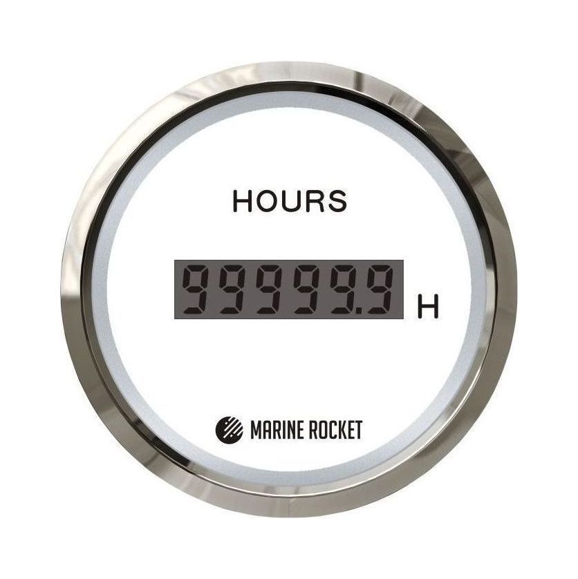 Счетчик моточасов цифровой 0-99999, 9 ч., белый циферблат, нержавеющий ободок, д. 52 мм, Marine Rocket купить c доставкой