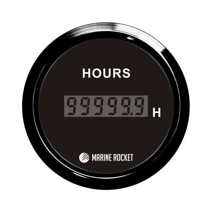 Счетчик моточасов цифровой 0-99999, 9 ч., черный циферблат, черный ободок, д. 52 мм, Marine Rocket купить c доставкой