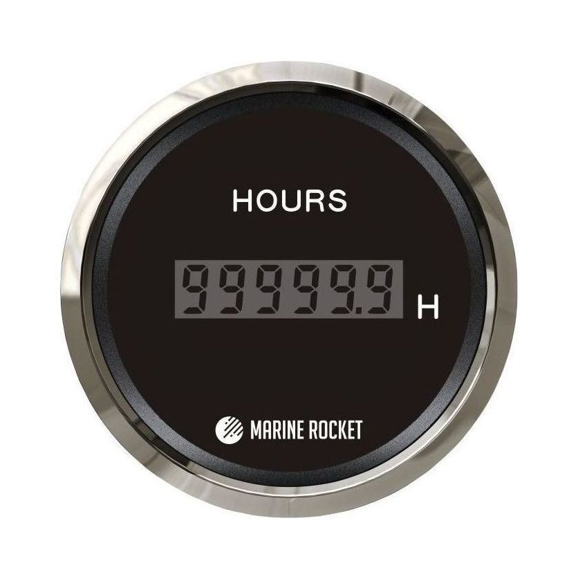 Счетчик моточасов цифровой 0-99999, 9 ч., черный циферблат, нержавеющий ободок, д. 52 мм, Marine Rocket купить c доставкой